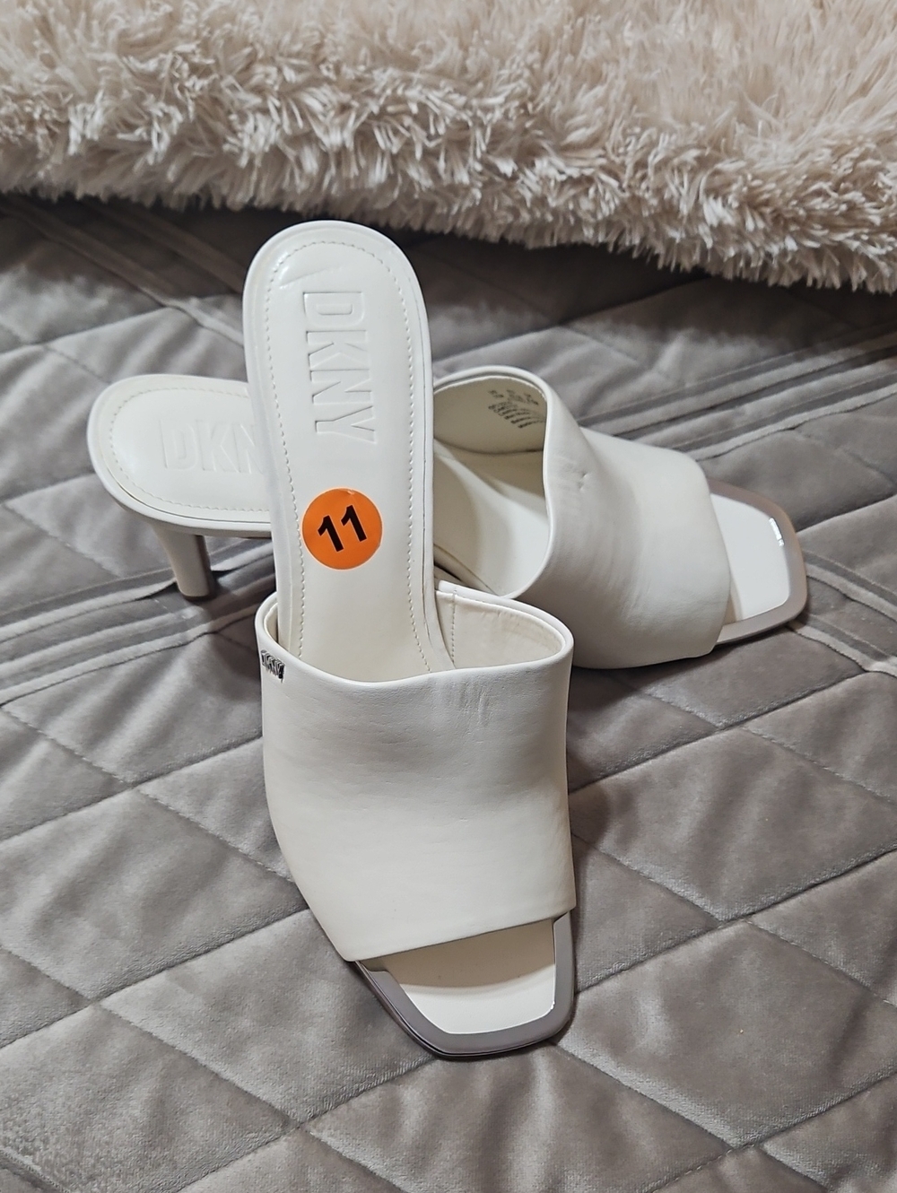 Dkny Cream Leather Square-Toe Mule Heels